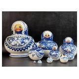 Large Set of Hand Painted Wood Nesting Dolls from