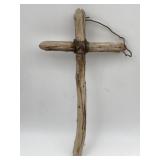 PRIMITIVE WOOD & WIRE HANGING CROSS