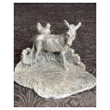 VINTAGE CAST ALUMINUM DONKEY W/ CHICKENS