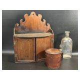 Primitive Wood Key Cabinet , PaperBox & Bottles
