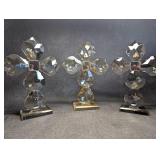 Three Standing Glass Fleur De Lis Style Crosses