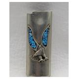 STERLING SILVER TURQUOISE EAGLE LIGHTER COVER