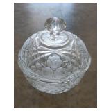 Lead Crystal Etched Cut Round Glass Candy Dish