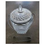 Vtg Anchor Hocking Glass Ice Bucket & Tongs