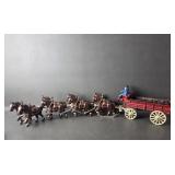 Vintage Cast Iron Budweiser Clydesdale Wagon 2