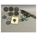 US Medical Corp Pins, Tax Tokens , Fountain Pen