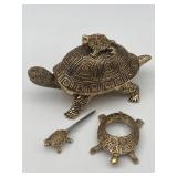 VINTAGE BOMBAY 3-PIECE BEJEWELED BRASS TURTLE