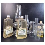 2 Oil Lamps w/ Extra Globes & Oil. 1 Full Bottle