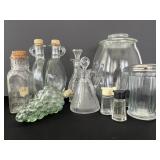 Glassware Collection. Cookie Jar, Vintage Cruets,