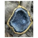 Blue Druzy Agate Geode Pendant & Chan