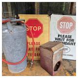 Vintage Sprayer & Gas Station Stop Signs Lot
