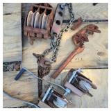 Pulley Block, Chain Hoist, & Hand Crank Winch Lot
