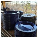 Lot of Enamelware w/ 60+ Plates & Teapots