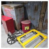 Metal Cabinet, Dolly, Waste Can Lot