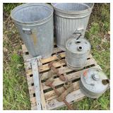 Pallet w/ Galvanized Cans & Hinges