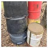 Metal Drum Lot w/ Plastic Cans