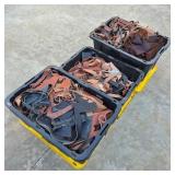 Three Totes of Leather Remnants