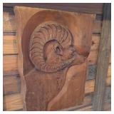 Carved Wood Big Horn Ram Wall Plaque