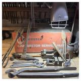 Lamp, Carburetor Box, & Tools Lot