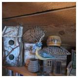 Lot of Cabin Decor w/ Pine Needle Jar & Birdhouses