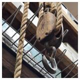 Antique Wooden Block & Tackle w/ Rope