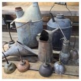 Lot of Fuel / Oil Cans & Oilers w/ Funnel