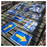 Lot of 13 Blue & Yellow Metal Arrow Signs