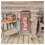 Vintage Lot w/ Birdhouse & Wagon Bed