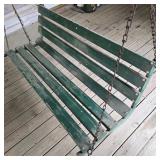 Green Weathered Wood Porch Swinging Bench