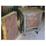 Old Metal Rolling Cabinet & Wood Box