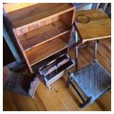 Cedar Shelf & Old Log Stool Lot w/ Magazine Rack