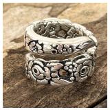 Floral Silverplate Spoon Ring Size 6