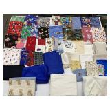 BOX LOT MATERIAL & QUILT PCS. W/ TAZ, SYLVESTER &