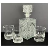 Vintage Pressed Glass Decanter & 3 Crown Royal