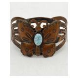 COPPER BUTTERFLY CUFF BRACELET W/ TURQUOISE STONE