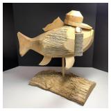 17' Carved Wood Smoking Fish Sculpture Folk Art