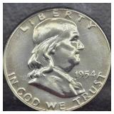 1954 FRANKLIN SILVER HALF DOLLAR