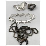 HORSE THEMED 925 SILVER NECKLACE W/ SILVER-TONED