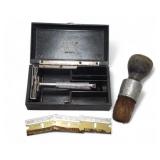 Vtg Gem Mocromatic Safety Razor + Blades & Brush