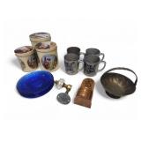 Vtg Housewares Tins Mugs Brass Bowl Match Holder
