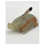 VINTAGE CARVED GREEN ONYX TURTLE PEN HOLDER