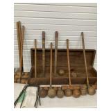 VINTAGE CROQUET SET W/ PCS. IN WOOD DOVETAILED