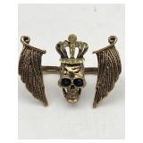 GOTHIC RING SKULL W/ CROWN & WINGS 2-FINGER RING