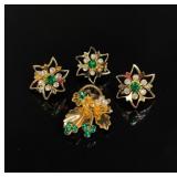 Vintage Green & Clear Rhinestone Parure Costume