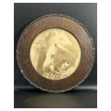 Vintage Print Horses in Round Wood Frame TM