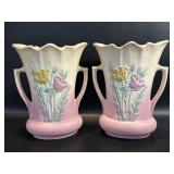 Pair Vintage Hull Pottery Double Handled Vase