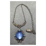 Victorian Style Blue Lucite Cabochon Flower