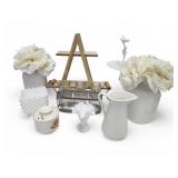 Home Decor White & Wood Hobnail Milk Glass Milk