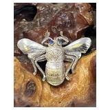 Sterling Silver Bee Pendant / Brooch w/ Opal Eyes