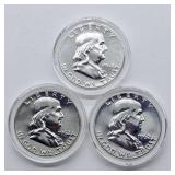 3- 1962 FRANKLIN SILVER HALF DOLLARS